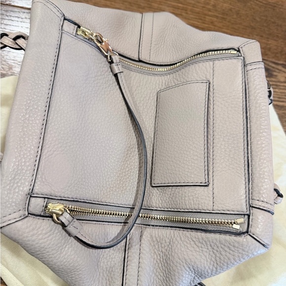 Tory Burch Pebbled Leather Half Moon Satchel, Taupe, Braided-Handle, Two-Way - Picture 6 of 7